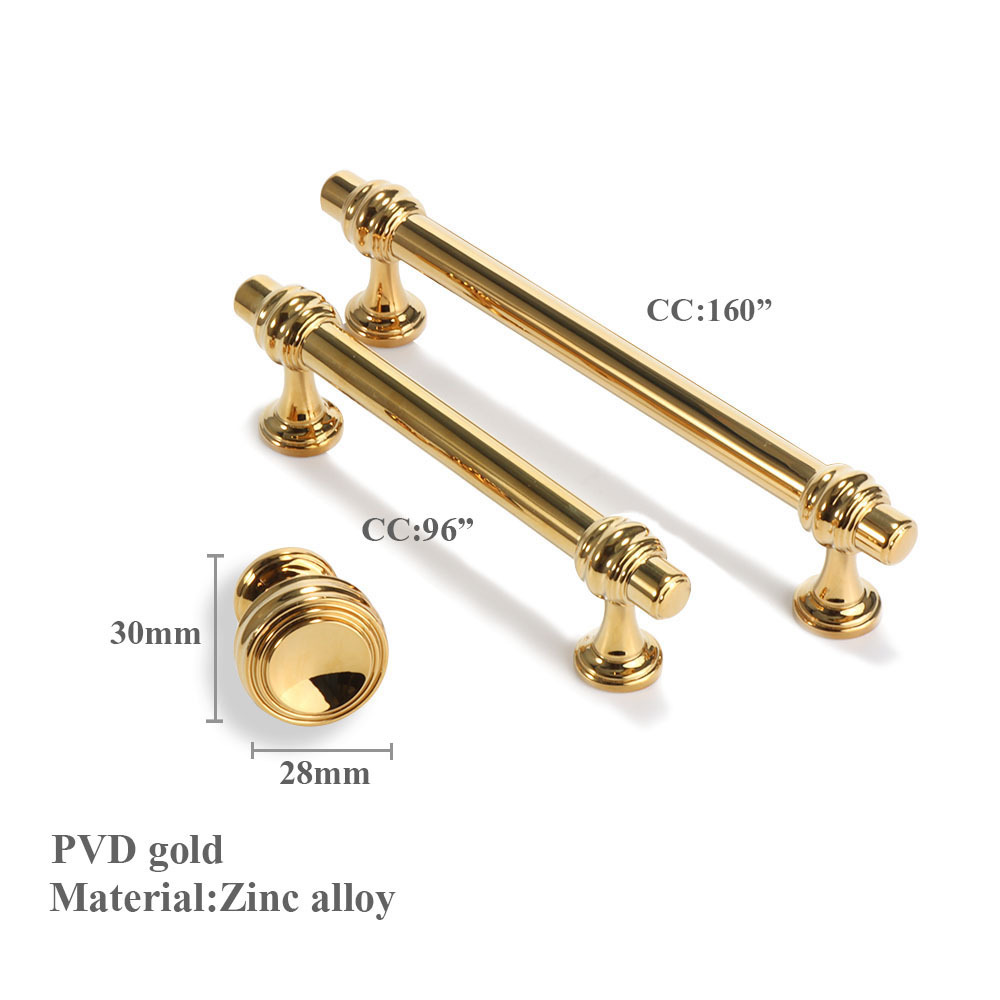 Nordic Luxury Modern Brushed Gold Zinc Alloy Pulls Wardrobe Dresser Drawer Door Cabinet Handle and Knobs