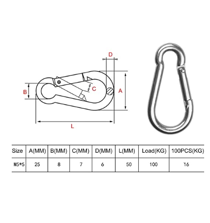 Traveling Large Carabiner Clip Spring Snap Carabiner Hook 304 Stainless Steel Snap Hook Fit for Gym