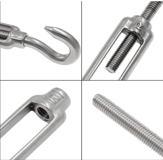 Stainless Steel 304 Turnbuckle Hook and Hook Light Duty Wire Rope Tension