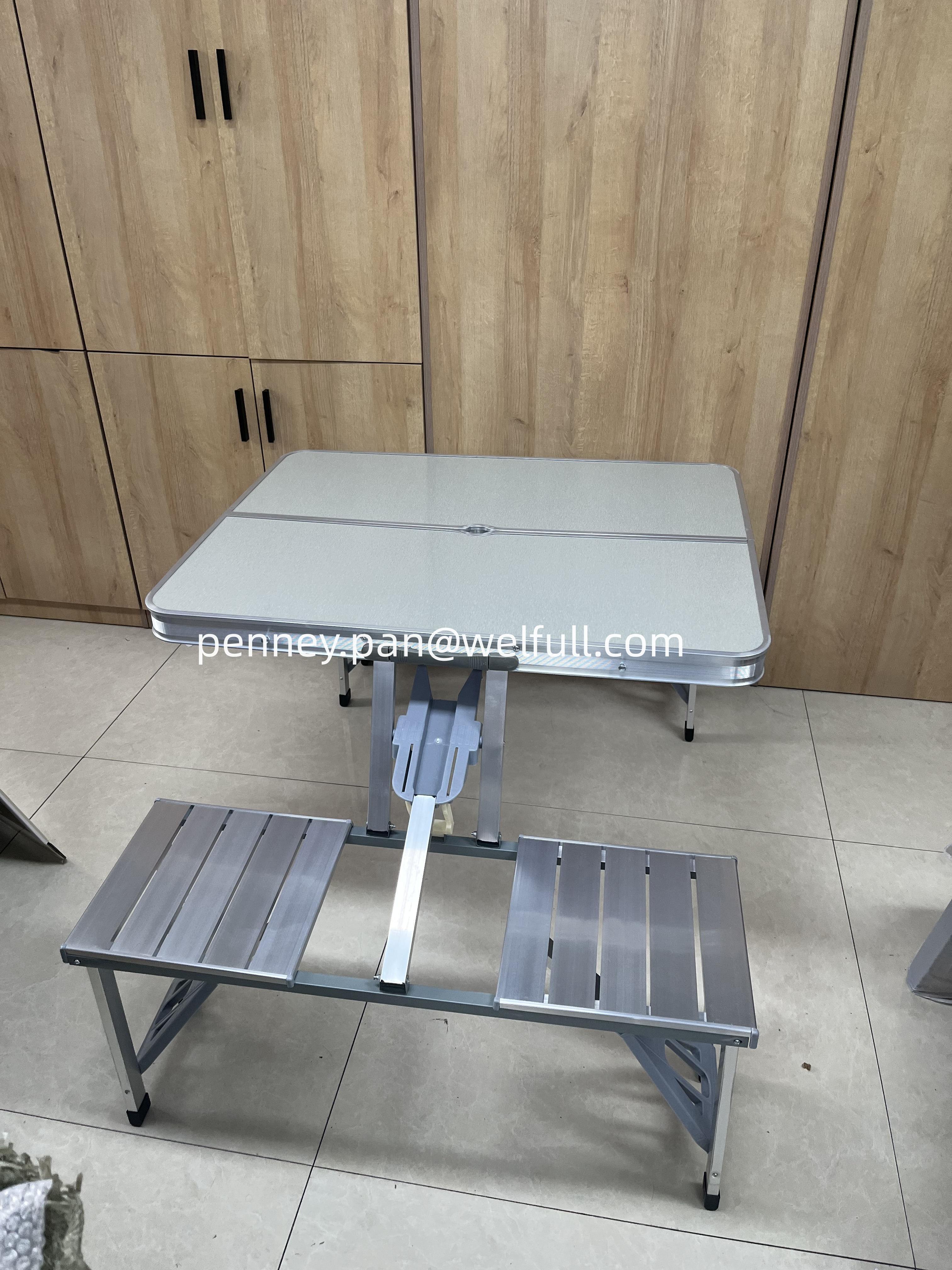 Portable 4-Person Fold Up Travel Picnic Table  Aluminum Picnic Folding Table and Chairs Set with Umbrella hole