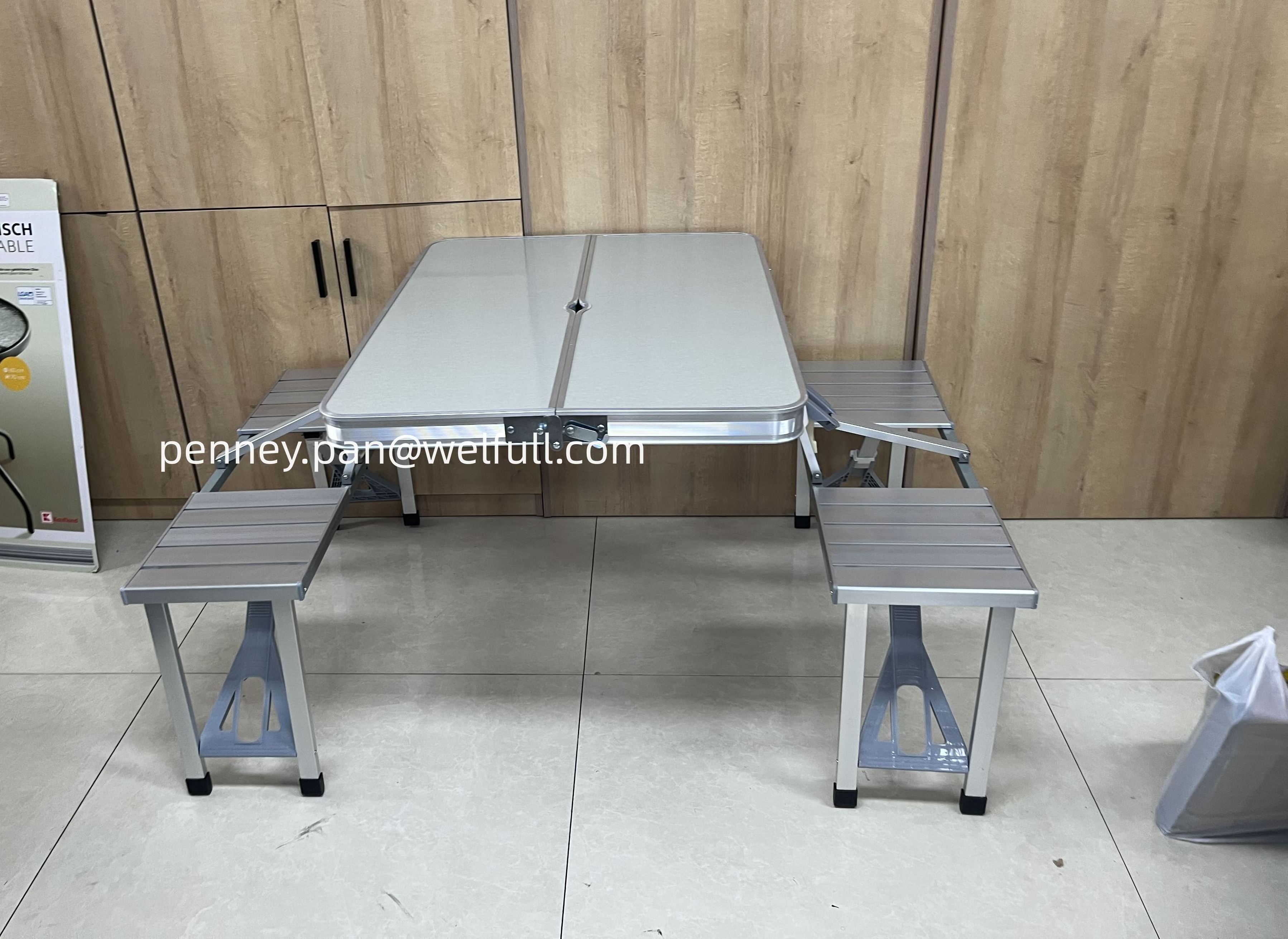 Portable 4-Person Fold Up Travel Picnic Table  Aluminum Picnic Folding Table and Chairs Set with Umbrella hole