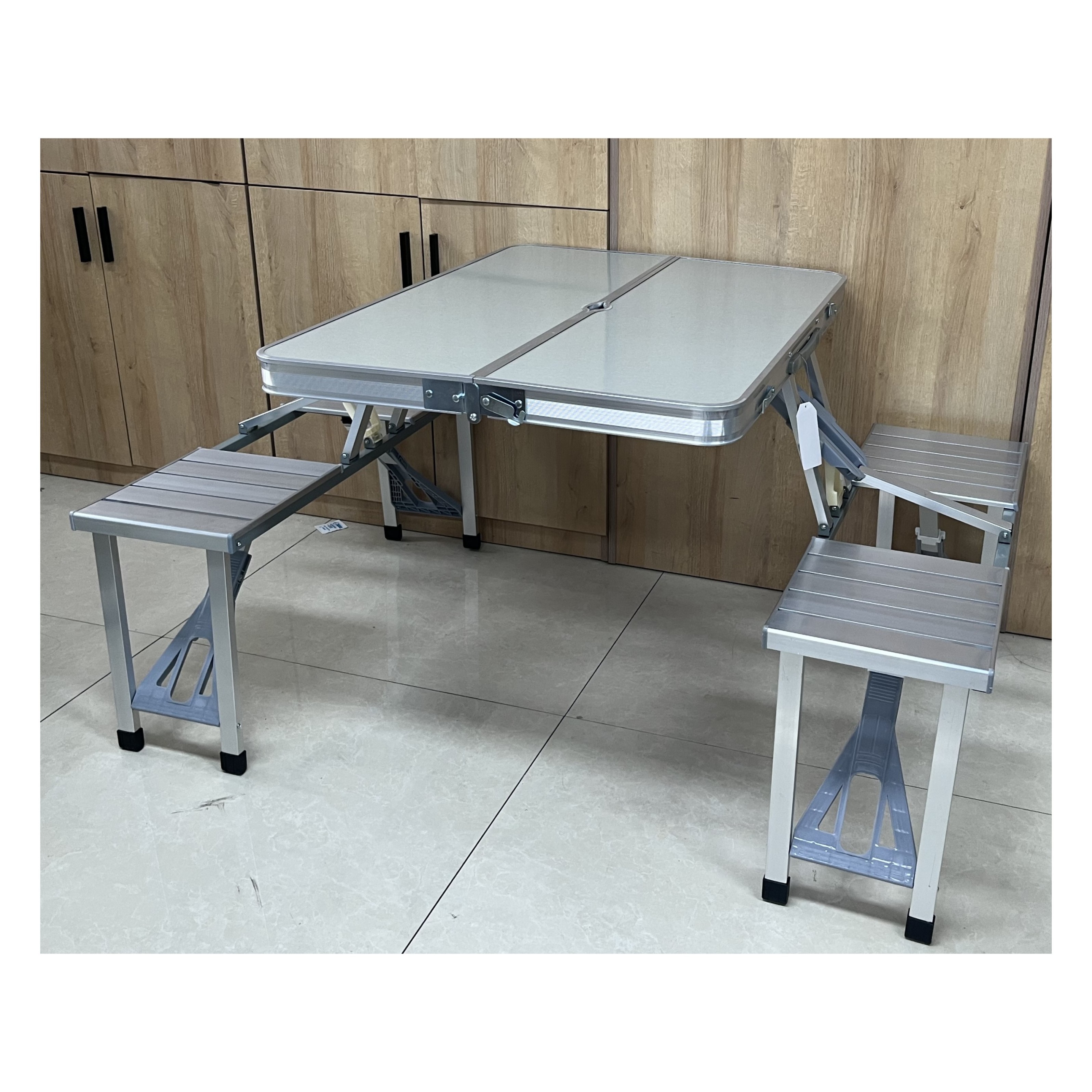 Portable 4-Person Fold Up Travel Picnic Table  Aluminum Picnic Folding Table and Chairs Set with Umbrella hole