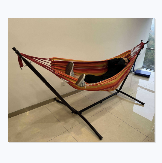 Large Double  cotton Portable Heavy Duty steel frame Outdoor Indoor Hammock Bed  with Stand