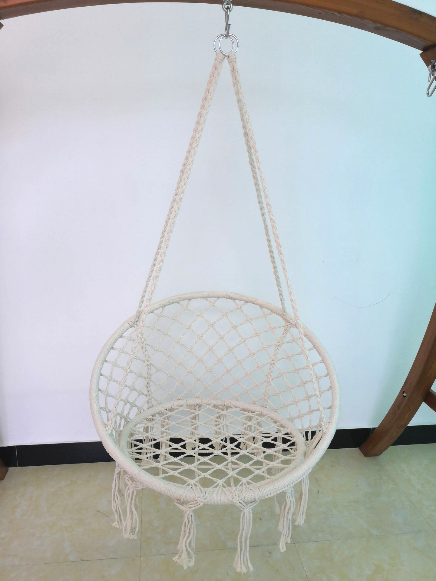 Outdoor Garden Round Swing Macrame Knitted Mesh Rope Porch Swing Hanging Hammock Swing Chair