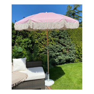 Beach & Patio Vintage Umbrella pink and white stripe Sun Garden Parasol Beach Brollie