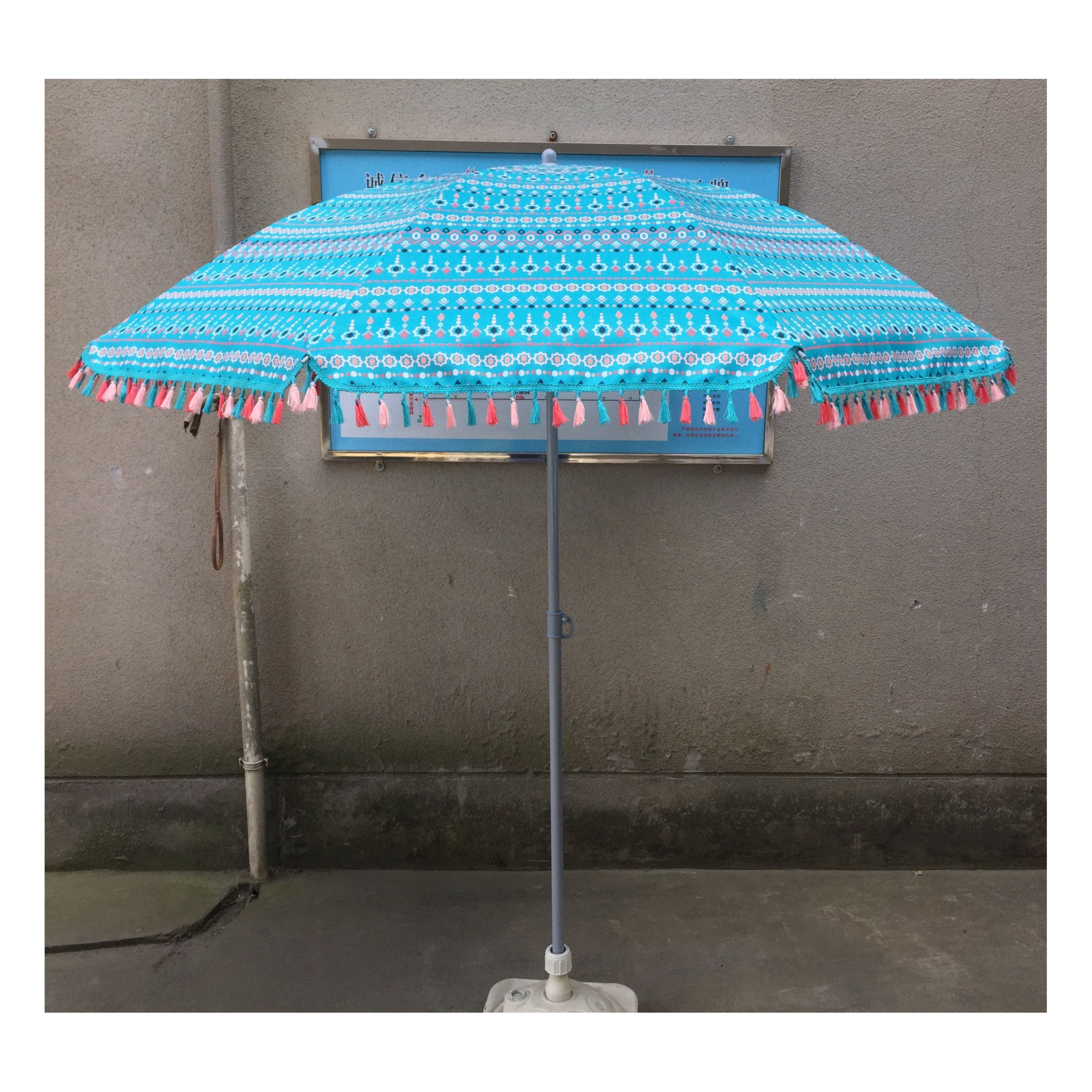 Outdoor Patio tassel Beach Umbrella Sun Shelter with sand anchor and fringe UV50+ Sun Protection