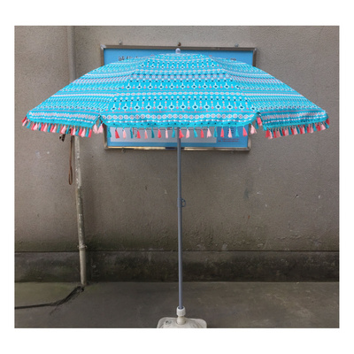 Outdoor Patio tassel Beach Umbrella Sun Shelter with sand anchor and fringe UV50+ Sun Protection