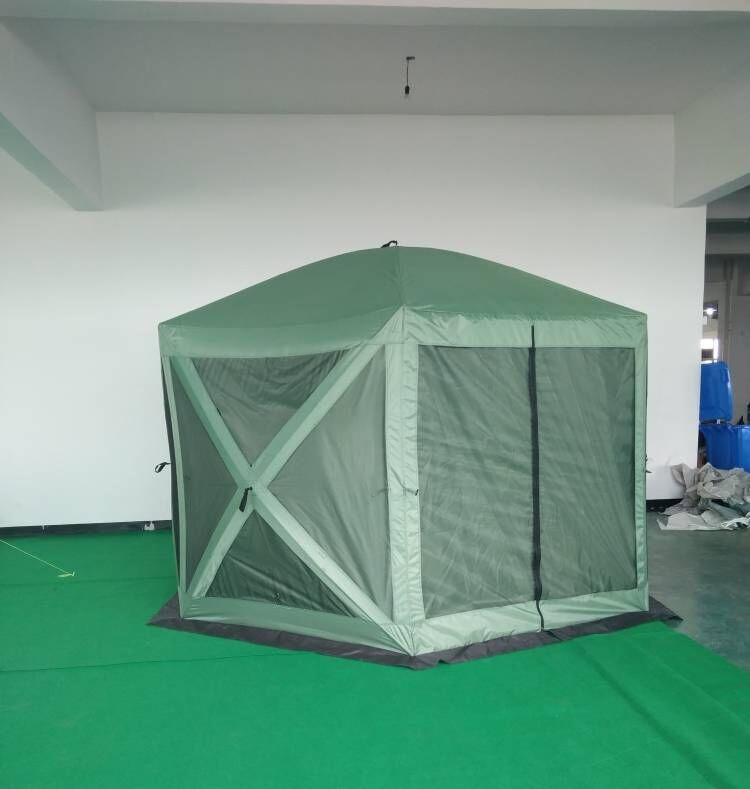 Outdoor Camping Hexagonal Portable Gazebo Canopy Tent Instant Pop Up Screen House with Mesh Netting Sidewalls