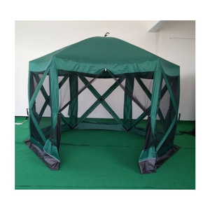 Outdoor Camping Hexagonal Portable Gazebo Canopy Tent Instant Pop Up Screen House with Mesh Netting Sidewalls