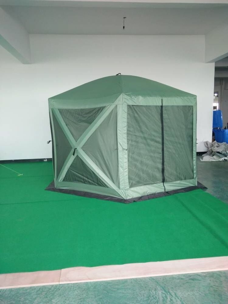 Outdoor Camping Hexagonal Portable Gazebo Canopy Tent Instant Pop Up Screen House with Mesh Netting Sidewalls