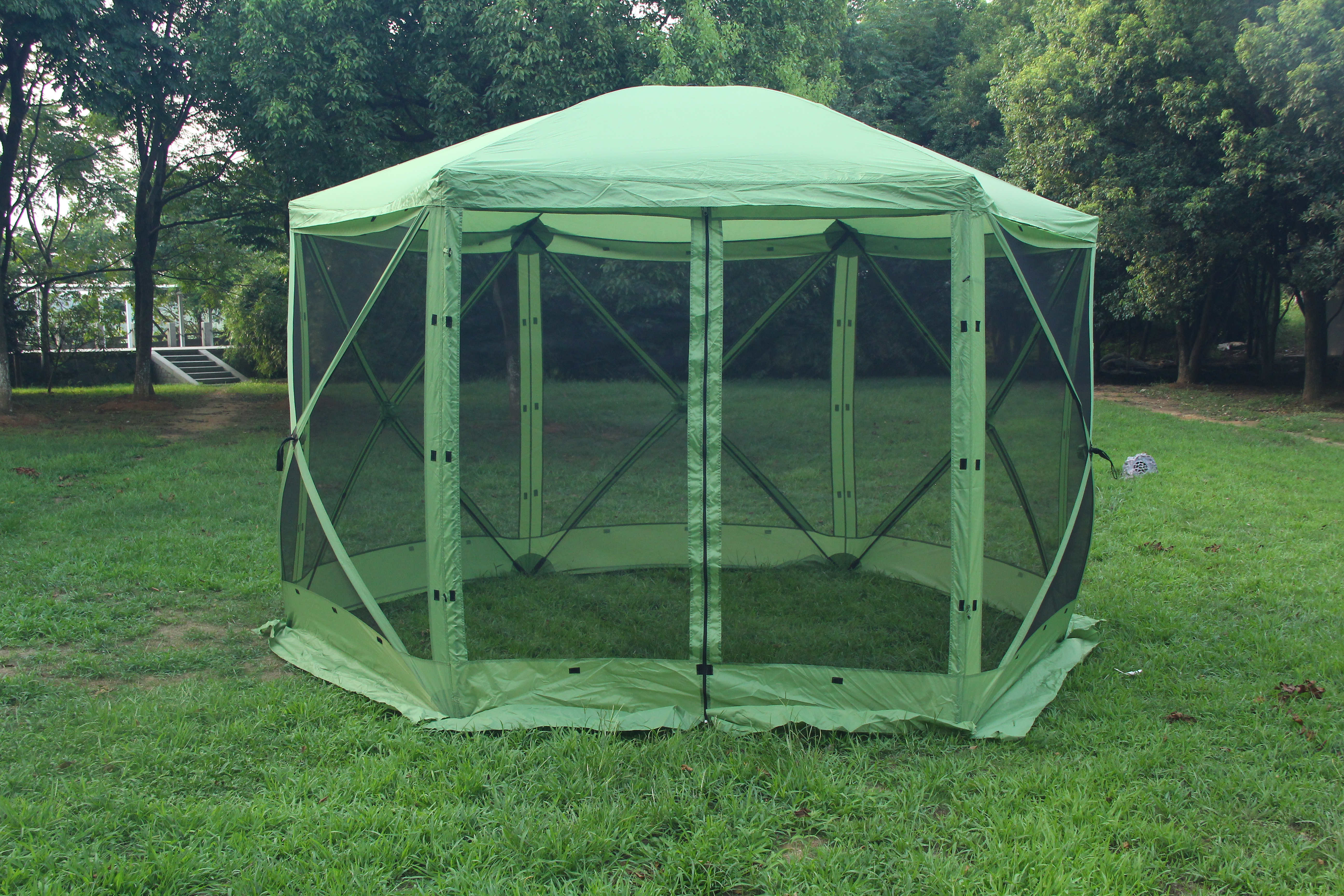 Outdoor Camping Hexagonal Portable Gazebo Canopy Tent Instant Pop Up Screen House with Mesh Netting Sidewalls