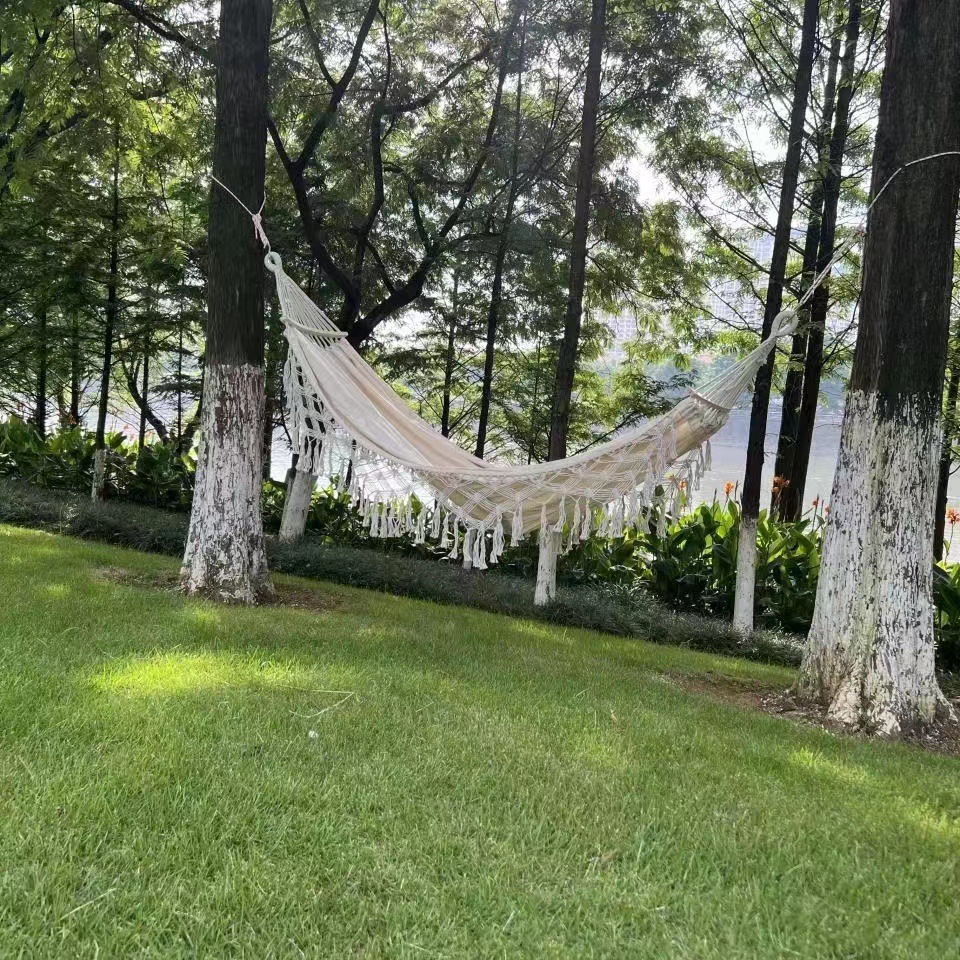 Patio Beach Yard Garden  Deluxe  One Person Cotton Canvas White  Hammock Hanging Chair Swing  Hammock