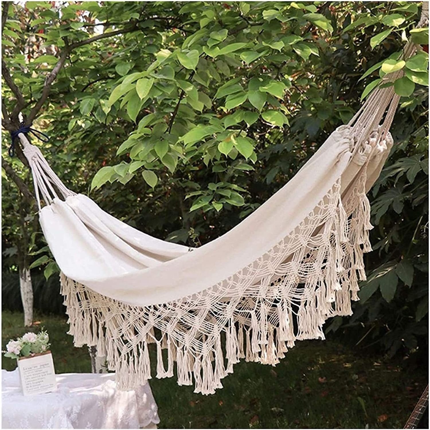 Patio Beach Yard Garden  Deluxe  One Person Cotton Canvas White  Hammock Hanging Chair Swing  Hammock