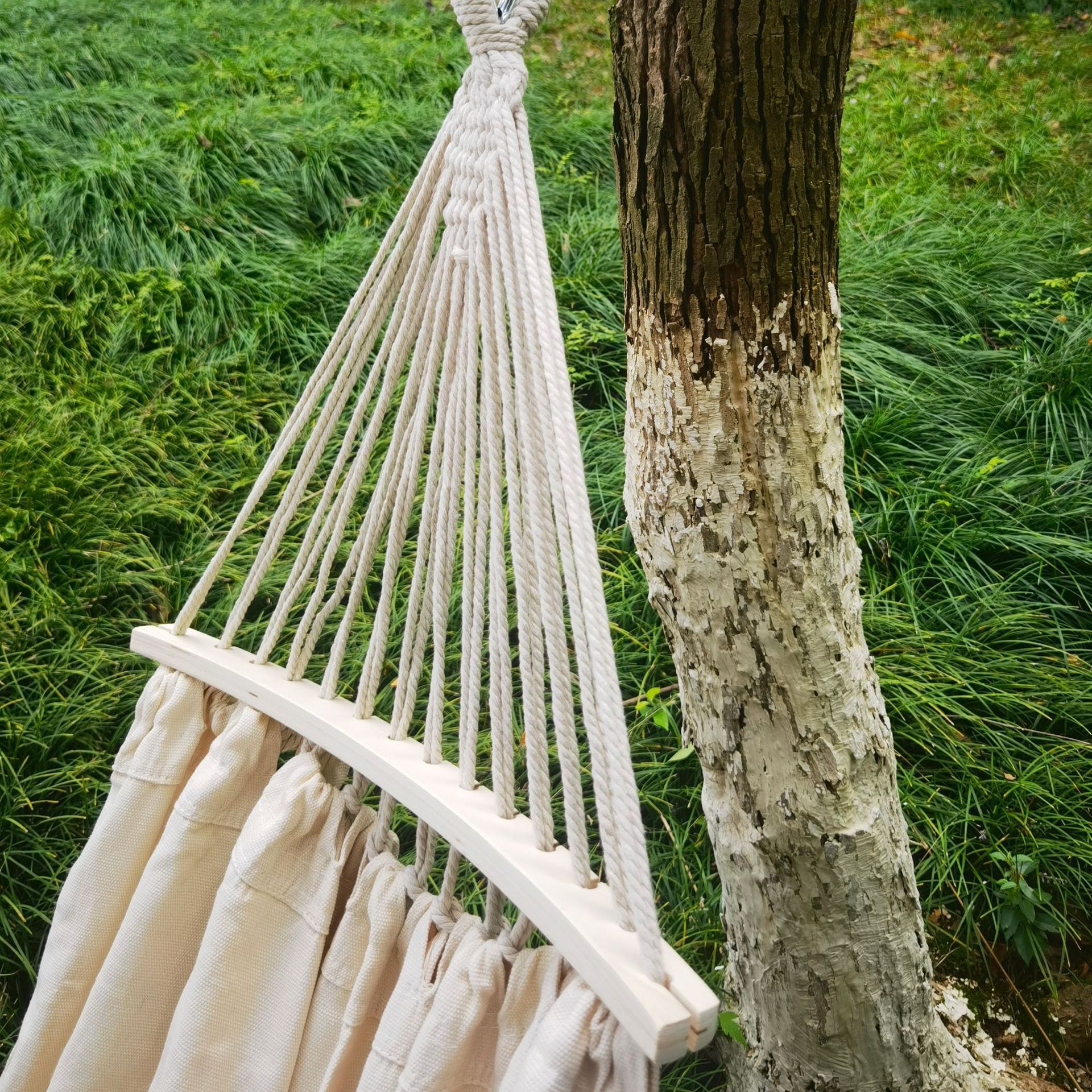 Patio Beach Yard Garden  Deluxe  One Person Cotton Canvas White  Hammock Hanging Chair Swing  Hammock