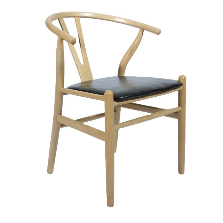 Ash wood Hans Wagner Danish Wishbone Chair with PU leather seat