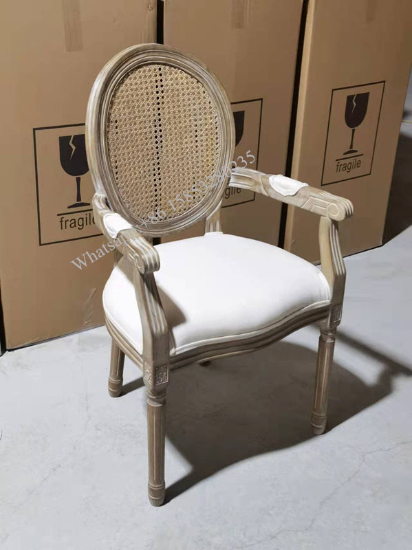 Factory Wholesale Cane Back Louis Armchair Luxury Vintage Dining Chair Modern Hotel Furniture