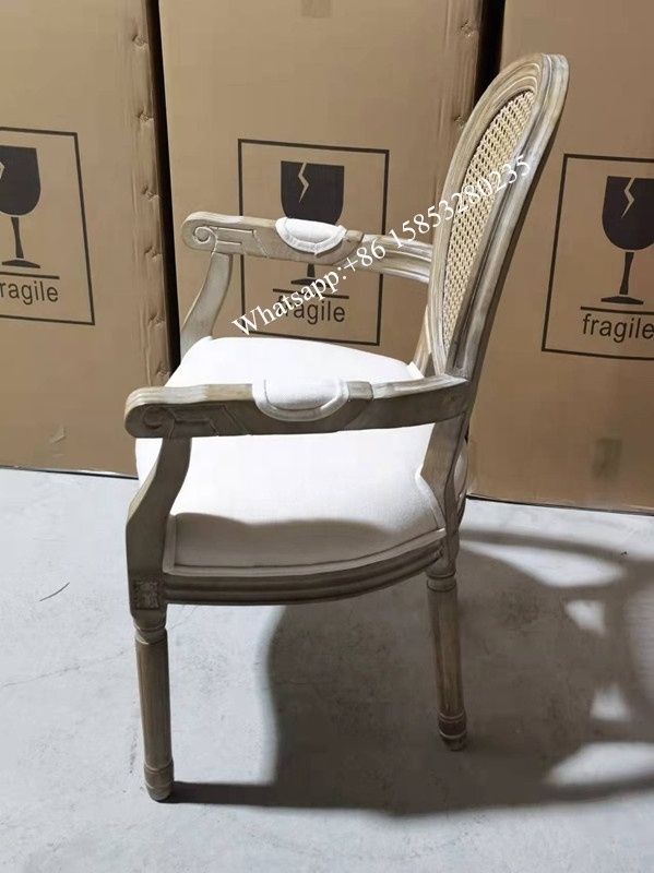 Factory Wholesale Cane Back Louis Armchair Luxury Vintage Dining Chair Modern Hotel Furniture