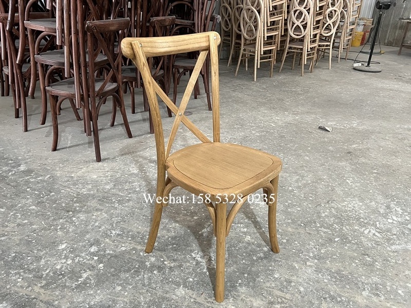 Boho-style wedding chair oak wood cross back chair stackable for events use