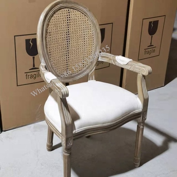 Factory Wholesale Cane Back Louis Armchair Luxury Vintage Dining Chair Modern Hotel Furniture