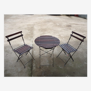 Antique Metal French Bistro cafe garden folding table and chair set with slat wood seat