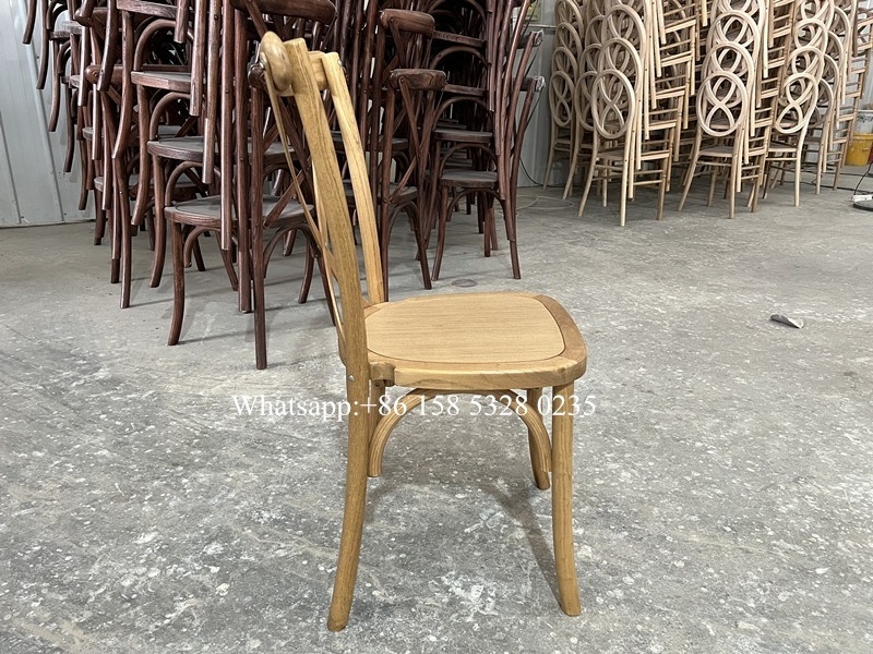 Boho-style wedding chair oak wood cross back chair stackable for events use