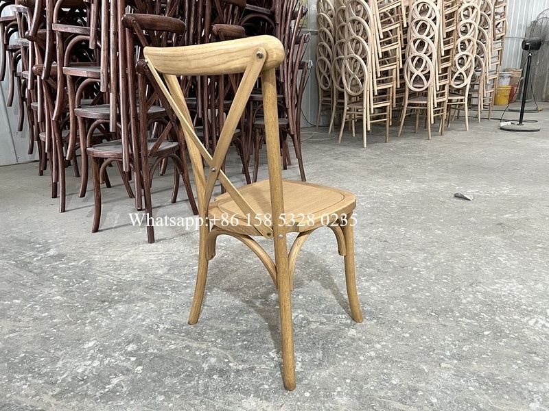 Boho-style wedding chair oak wood cross back chair stackable for events use