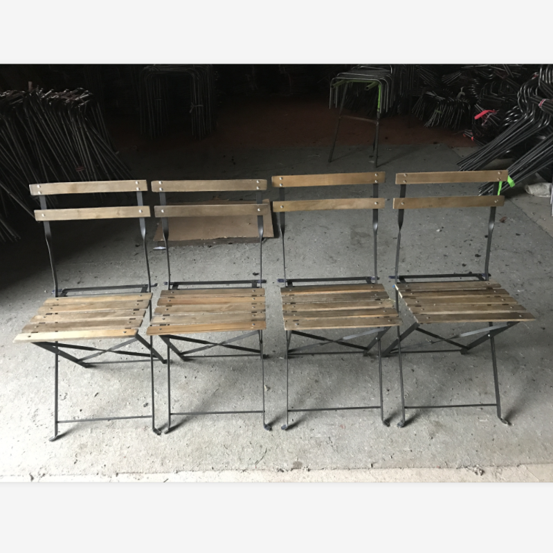 Antique Metal French Bistro cafe garden folding table and chair set with slat wood seat