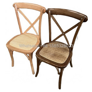 Stackable wholesale brown oak dining rental wedding X back chair wood cross back chair