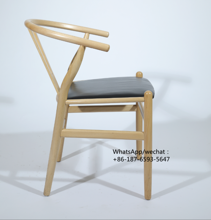 Ash wood Hans Wagner Danish Wishbone Chair with PU leather seat