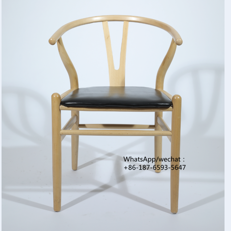 Ash wood Hans Wagner Danish Wishbone Chair with PU leather seat