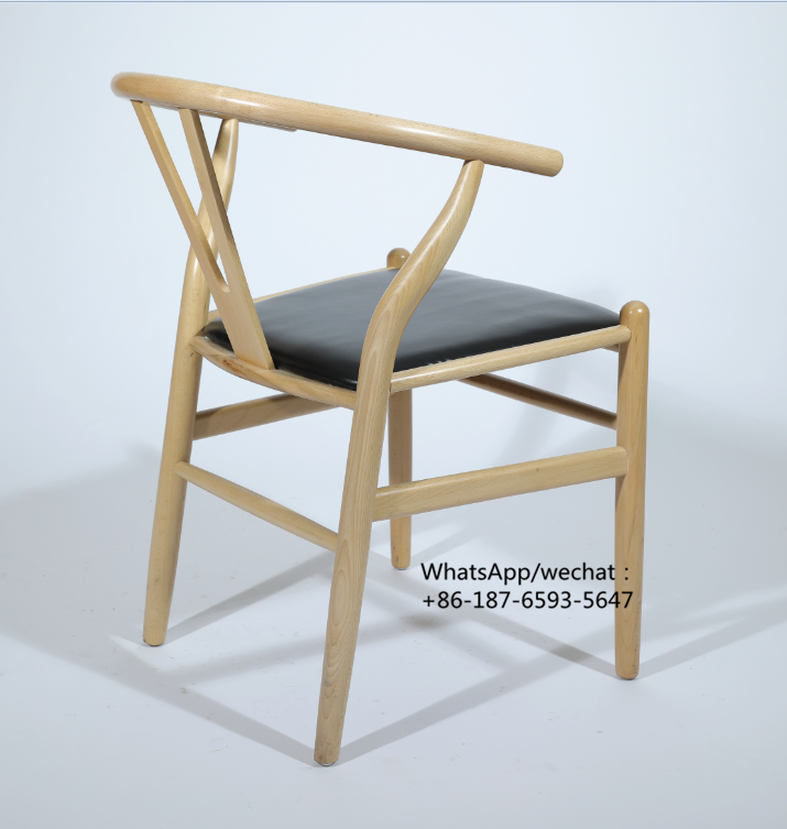 Ash wood Hans Wagner Danish Wishbone Chair with PU leather seat