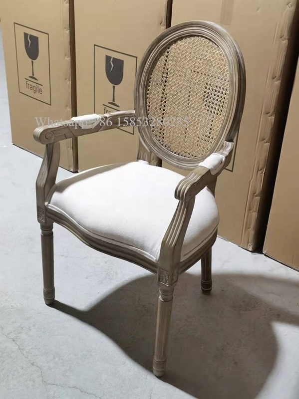 Factory Wholesale Cane Back Louis Armchair Luxury Vintage Dining Chair Modern Hotel Furniture