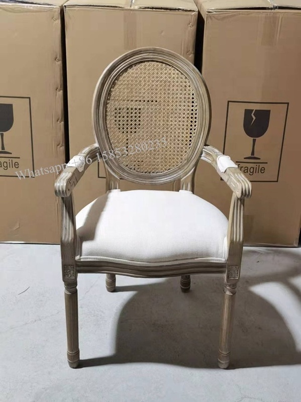 Factory Wholesale Cane Back Louis Armchair Luxury Vintage Dining Chair Modern Hotel Furniture