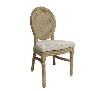 Wooden Oval Rattan Back Louis Chair with removable cushion