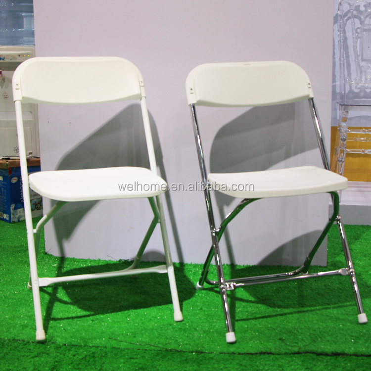 Steel frame white plastic folding chair for weddings