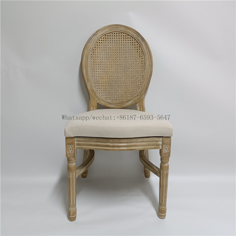 Wooden Oval Rattan Back Louis Chair with removable cushion