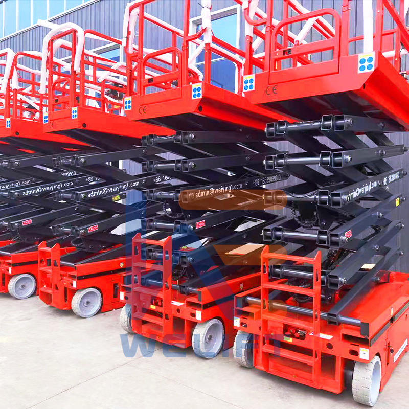 300kg 6-14m Self-propelled battery power hydraulic aerial work scissor lift table with Four tires