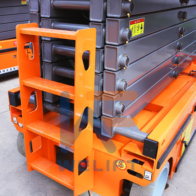 300kg 6-14m Self-propelled battery power hydraulic aerial work scissor lift table with Four tires