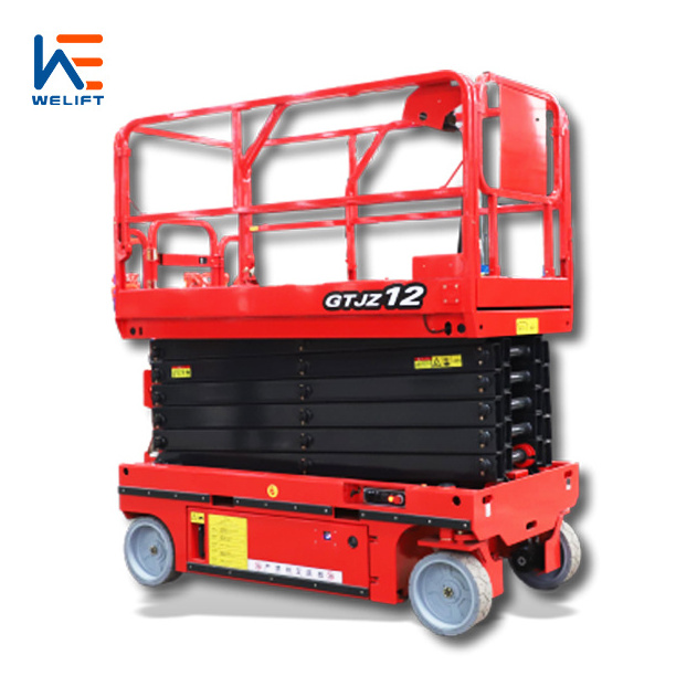 300kg 6-14m Self-propelled battery power hydraulic aerial work scissor lift table with Four tires