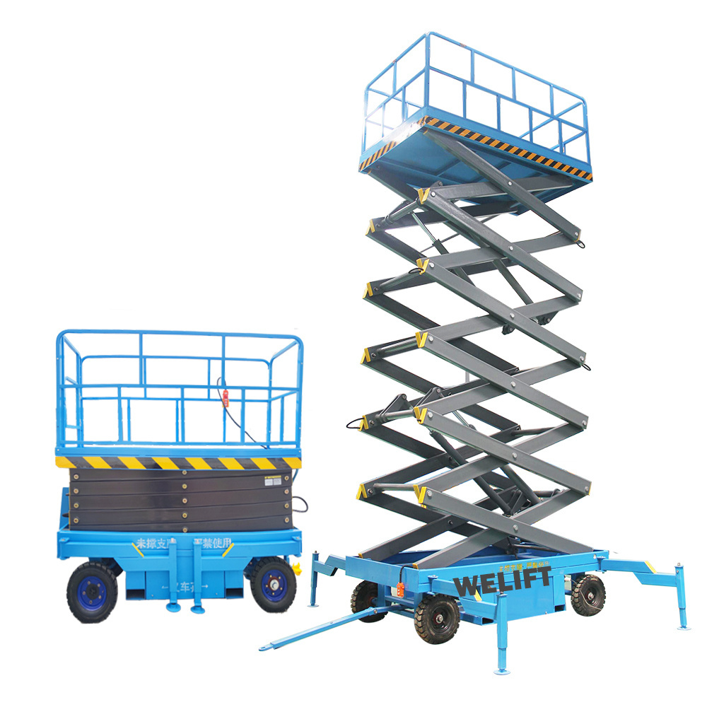 300kg 6m 8m 10m hydraulic skylift trailer electric lift platform andamios elctricos scissor lift with outrigger