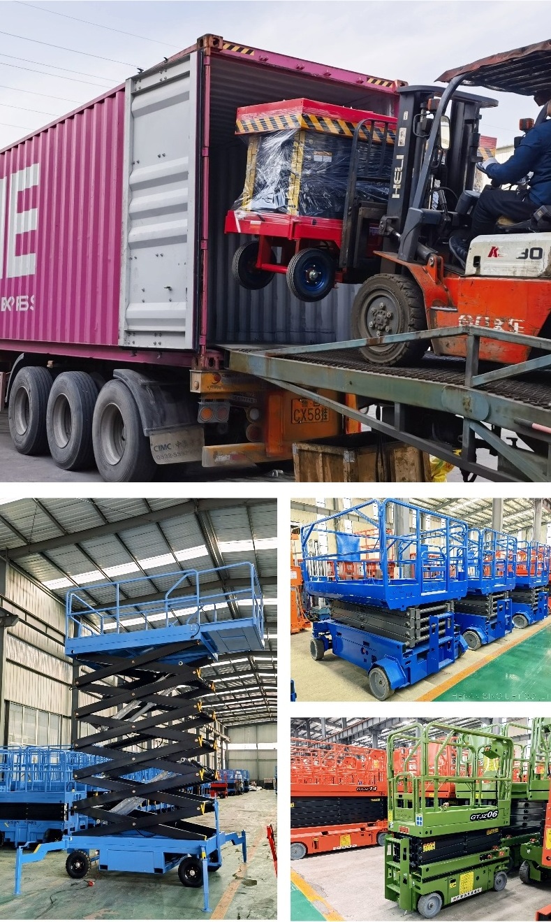 Top quality 4-14m 320kg 450kg load hydraulic automatic electric scissor lift platform with outriggers