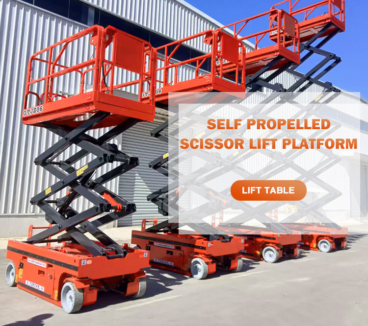 Top quality 4-14m 320kg 450kg load hydraulic automatic electric scissor lift platform with outriggers