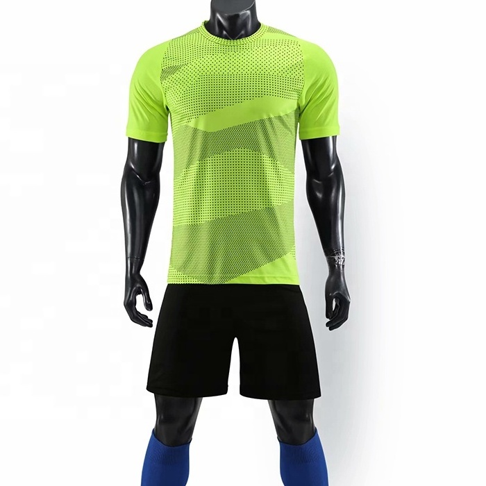 Neon green soccer jersey set dry fit football kits high quality blank sports jersey