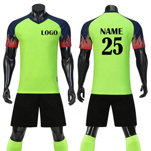 Custom OEM Logo Men Team Sublimation Sports Soccer Wear Green Youth T Shirts and Shorts Uniform Cheap Football Jersey