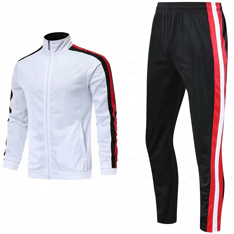 Men blue jackets jersey blank soccer tracksuit customized logo warm up tracksuit with pants