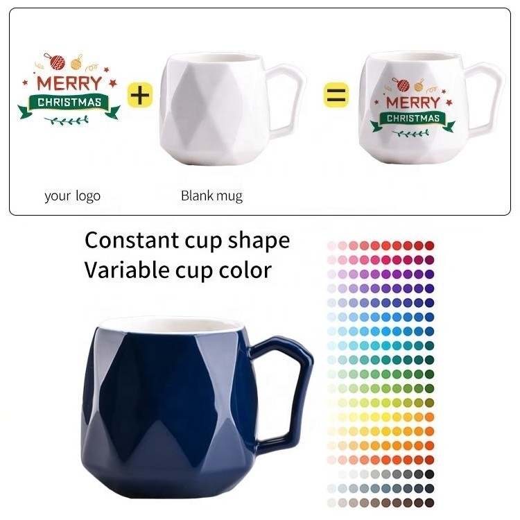 Wholesale High Quality Colorful Modern Simple Geometric Diamond Embossed 400ML Ceramic Coffee Cup Handmade Mug