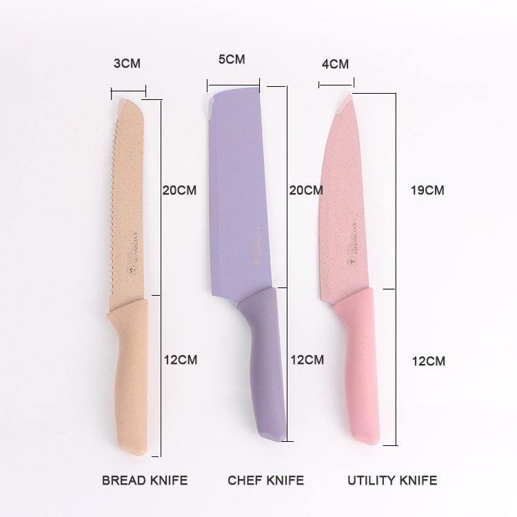 wholesale 6Pcs Cooking Accessories set Peeler Scissors pocket chef fruit bread Colorful knives Stainless Steel Kitchen knife set