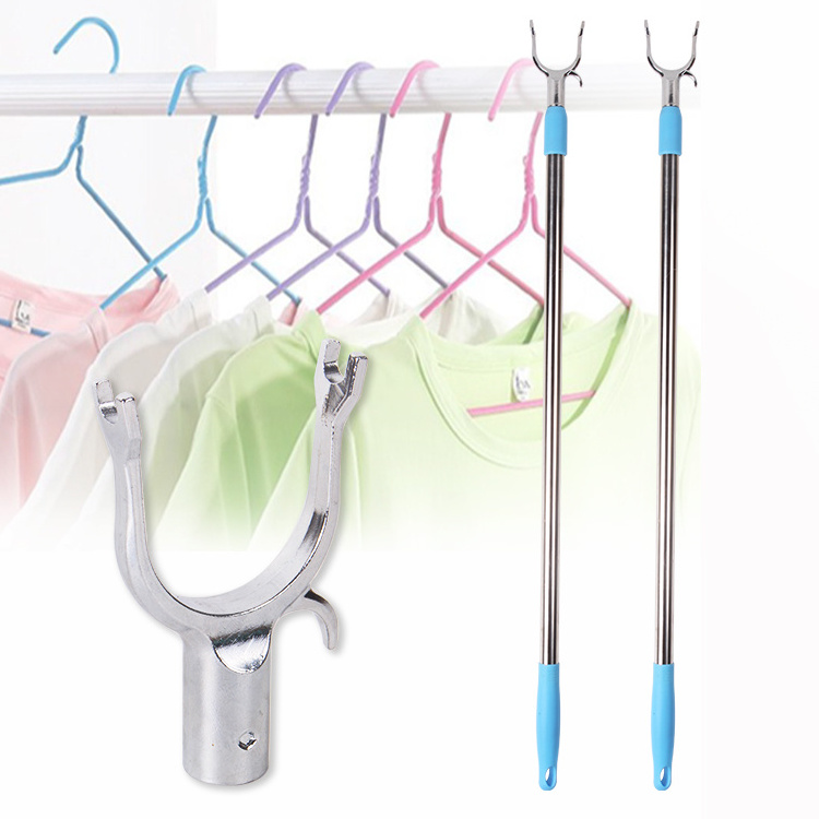 customize manufacturer Multifunctional stainless steel aluminum alloy telescopic Adjustable pole drying clothes fork hanger