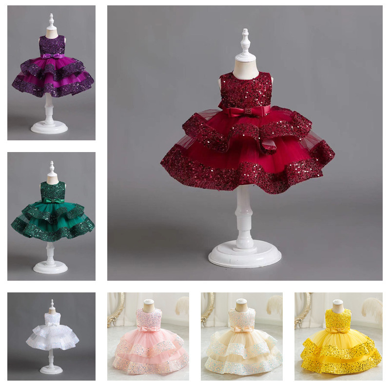 Girls Birthday Party Dress Sequin Children Costume Girl Bridesmaid Dresses For Kids Princess Wedding Prom Gown 1-5Years