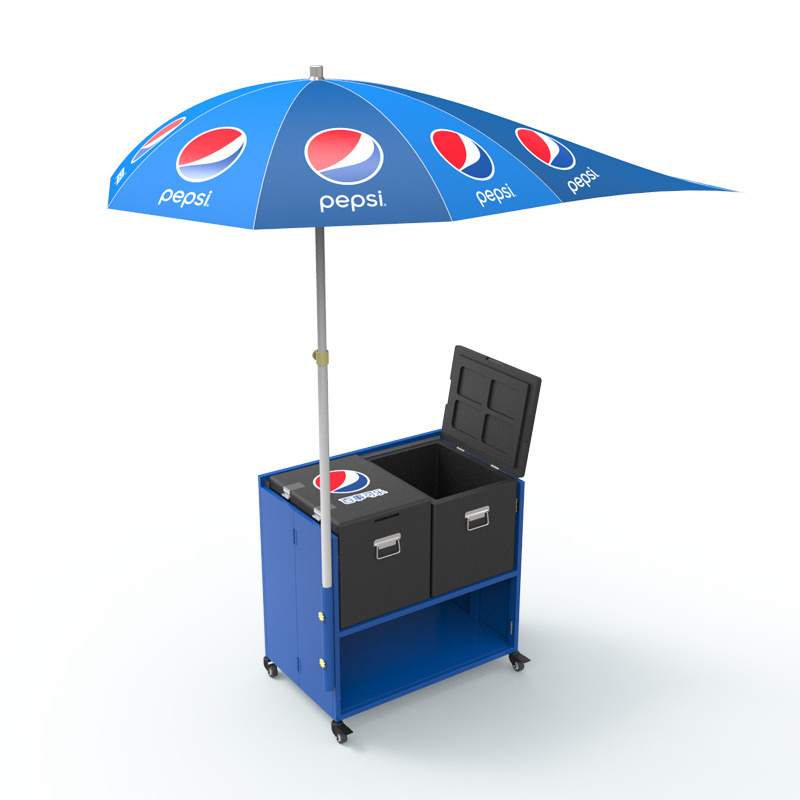 Outdoor folding promotion table with wheels and solar umbrella